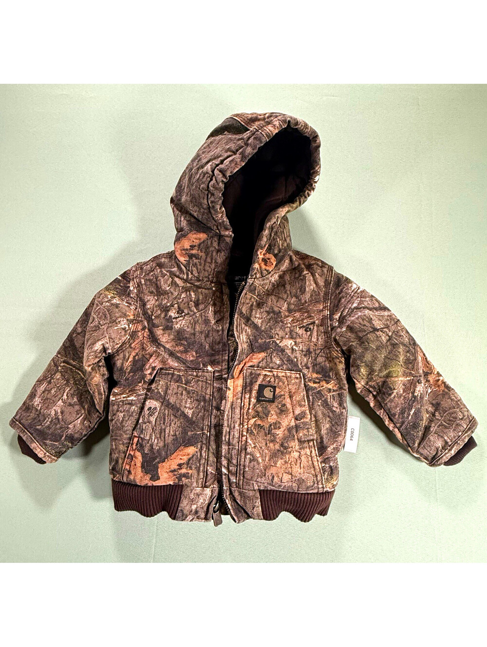 Carhartt Toddler Camo Hooded Insulated Lined Full Zip Jacket 18-24M Brown